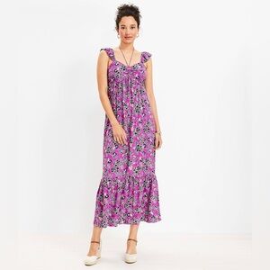 NWT Loft Hibiscus Ruffle Midi Halter Dress in Purple Clover Size 2